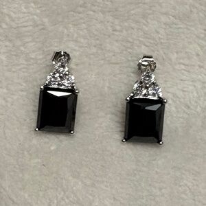 Sterling Silver, White Gold, Black Spinel & White Topaz Stud Earrings
